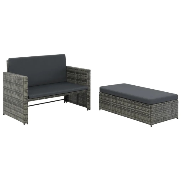 Set Mobilier De Grădină Cu Perne 2 Piese Gri Poliratan 44483